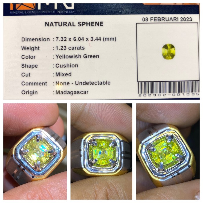 Natural 1.23ct Rainbow Sphene Madagascar Ring Perak Polos