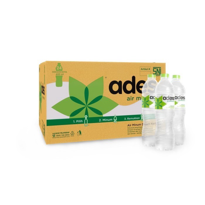 

ADES Air Mineral 600ml 1 Karton | 24 Botol x 600 ml | Kemasan Tanggung