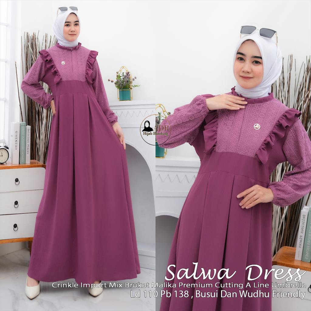 SALWA Dress Gamis Terbaru Bahan Crinkle Import Mix Brukat Malika Premium