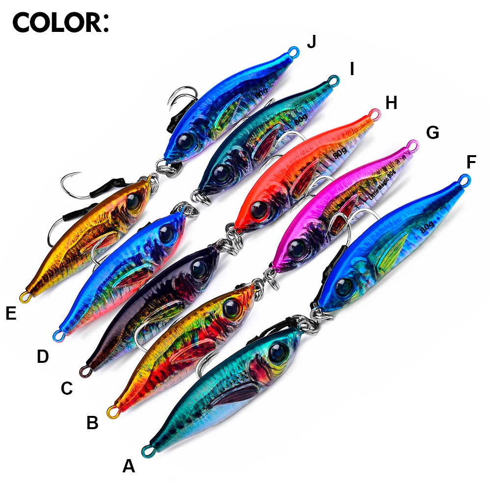 RK LF136 Umpan pancing Metal jig double hook lure casting jigging dasaran Glow in dark GID 40gr 60gr