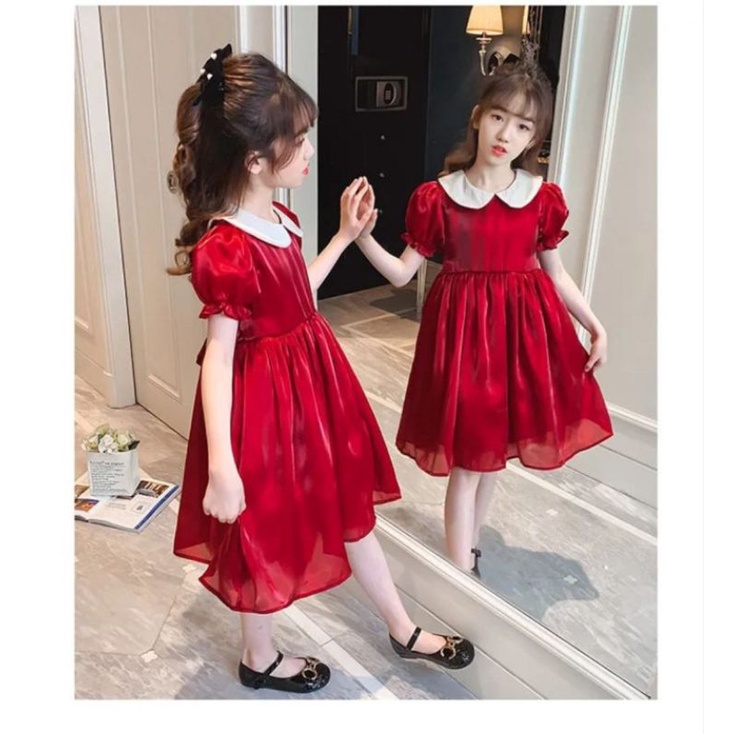 Dress Anak Gaun Anak Lebaran Bahan Combi Furing Umur  6 Sampai 8 Tahun