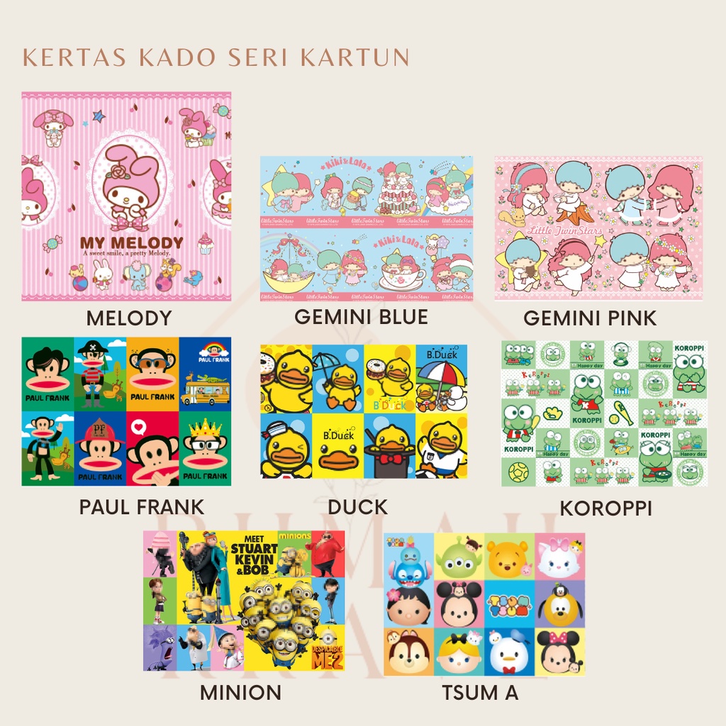 

RUMAH KRAVE - Kertas Kado Seri Kartun Doraemon Stitch Tsum Minion