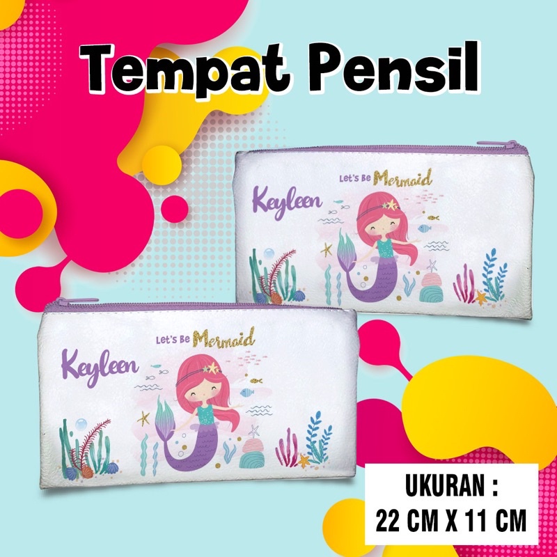 

Kado ultah new Pencil Case Mermaid Custom Name Tempat Pensil Pakai Nama Pouch Dompet Kostak kotak Pensil