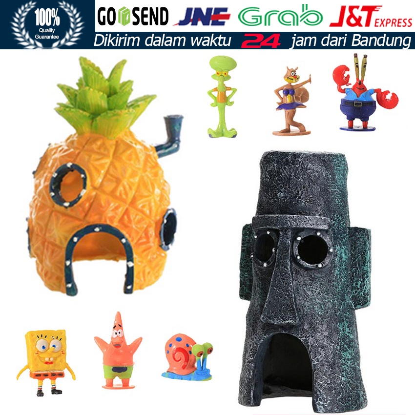 Hiasan Akuarium Rumah Spongebob / Rumah Squidward Decoration / Hiasan Aquascape / Ornamen Kartun Unt