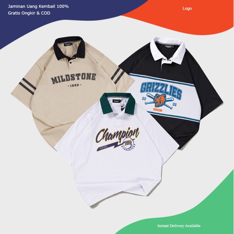 [N01220] T-shirt Oversize Rugby Lengan Pendek Motif CHAMPION Promo Spesial Harga Miring