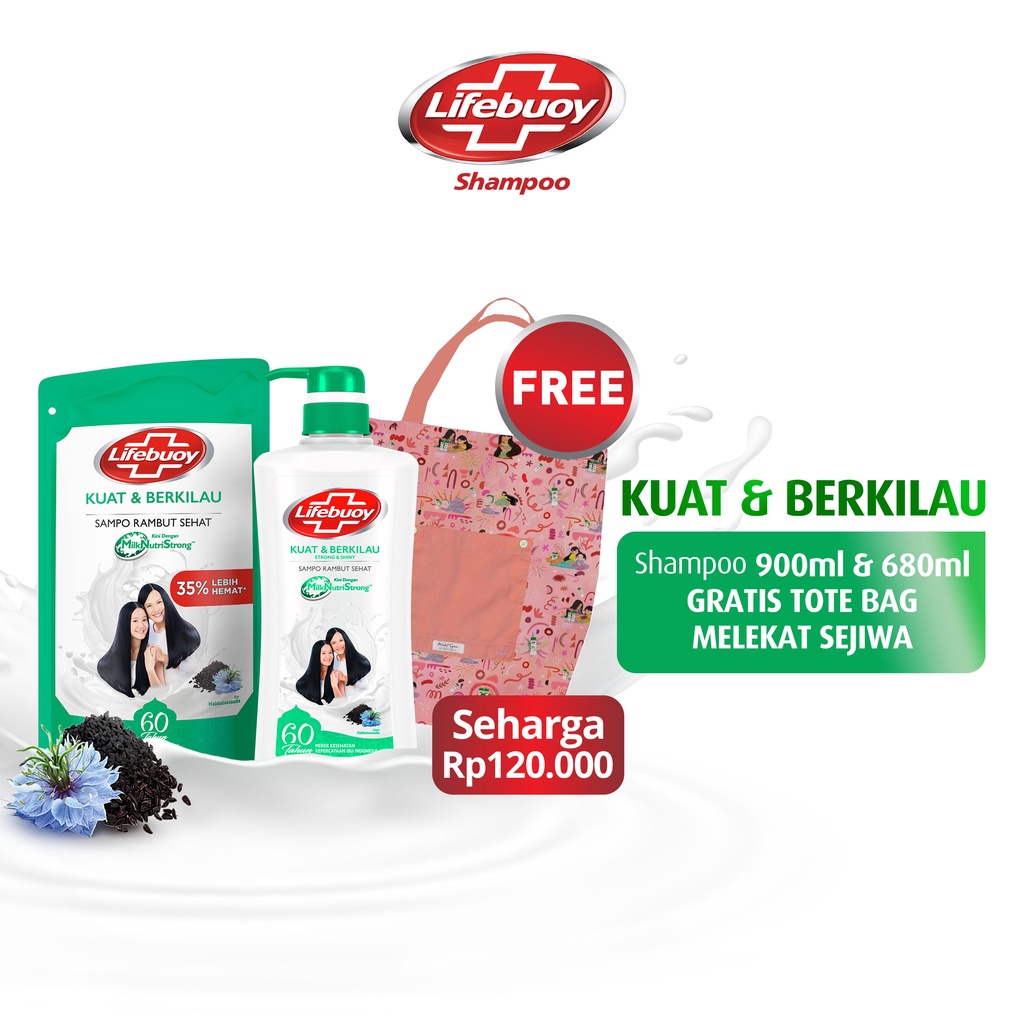 Buy 1 Strong and Shiny pouch 900ml + 1 Strong and Shiny pump 680ml Free Tote Bag Melekat Sejiwa