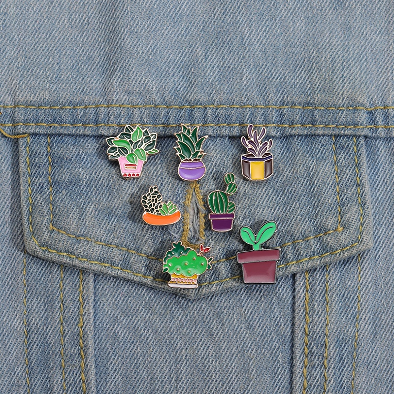 Kaktus Lucu Enamel Pin Kaktus Warna-Warni Pot Bros Lencana Kerah Pin Kartun Tanaman Bros Ransel Perhiasan Hadiah