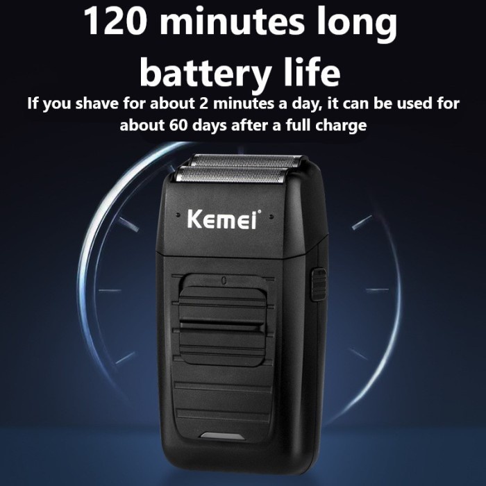 Kemei KM-1102 Elektrik Rechargeable Cordless Shaver Wireless Razor Double Blade