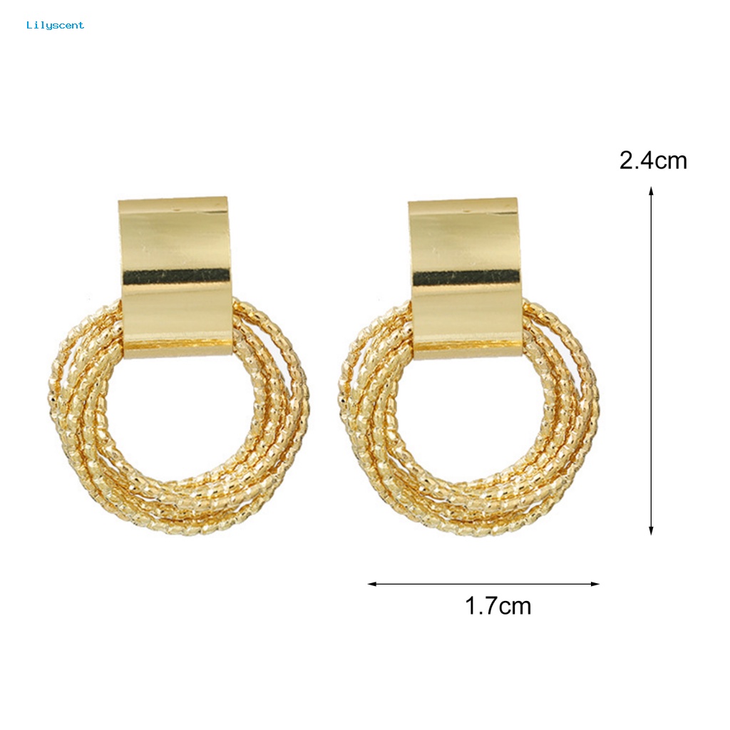 Lilyscent 1pasang Ornamen Menjuntai Anting Untuk Bisnis Multilayer Golden Hoop Earring All-match