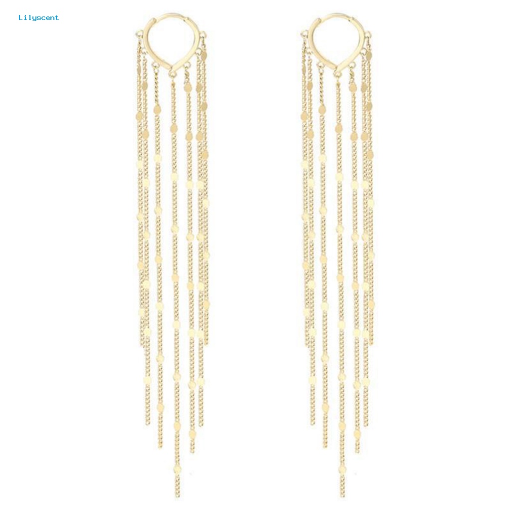 Lilyscent 1pasang Hadiah Drop Earrings Pernyataan Fashion Lady Rantai Rumbai Menjuntai Anting Perhiasan Aksesoris Geometris