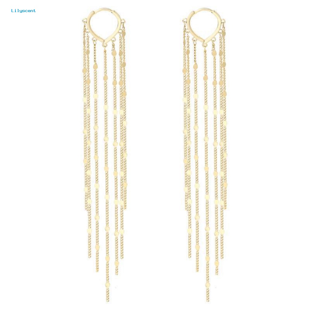 Lilyscent 1pasang Hadiah Drop Earrings Pernyataan Fashion Lady Rantai Rumbai Menjuntai Anting Perhiasan Aksesoris Geometris