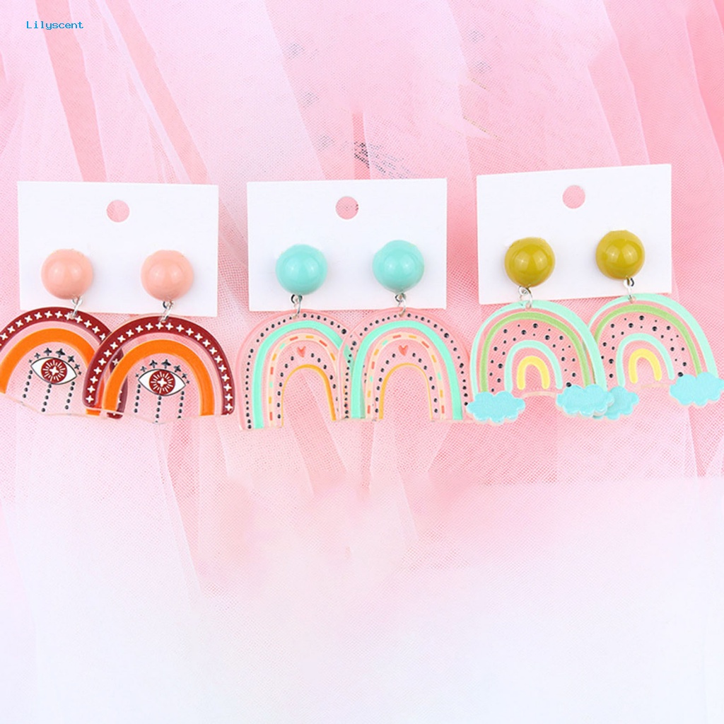 Lilyscent 1pasang Anting Tetes Pelangi Yang Indah Untuk Bar Acrylic Ringan Awan Pelangi Menjuntai Drop Earrings Tepi Halus