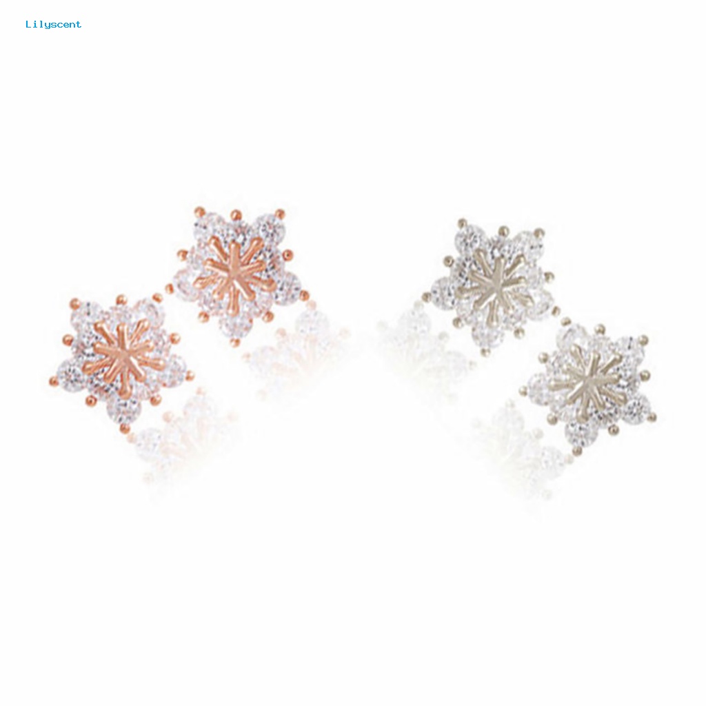 Lilyscent 1pasang Earing Lady Stud Bentuk Snowflake Untuk Hadiah Berlian Imitasi Earing Lovely