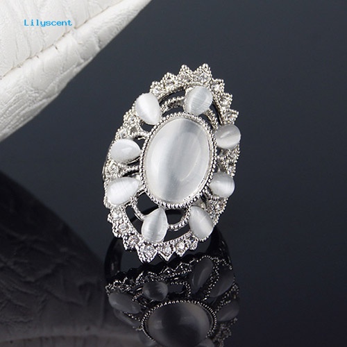 Lilyscent Wanita/'s Fashion Besar Elips Opal Berlian Imitasi Hollow Dekorasi Pesta Cincin Hadiah Perhiasan