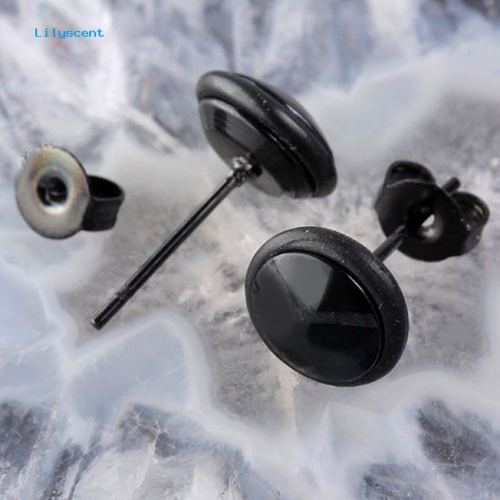 Lilyscent 1pasang Anting Stud Telinga Stainless Steel Bulat Hitam Fashion Pria Wanita