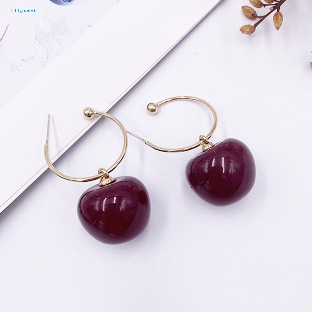 Lilyscent 1pasang Wanita Manis Cherry Buah Tergantung Anting Giwang Perhiasan Aksesoris Hadiah