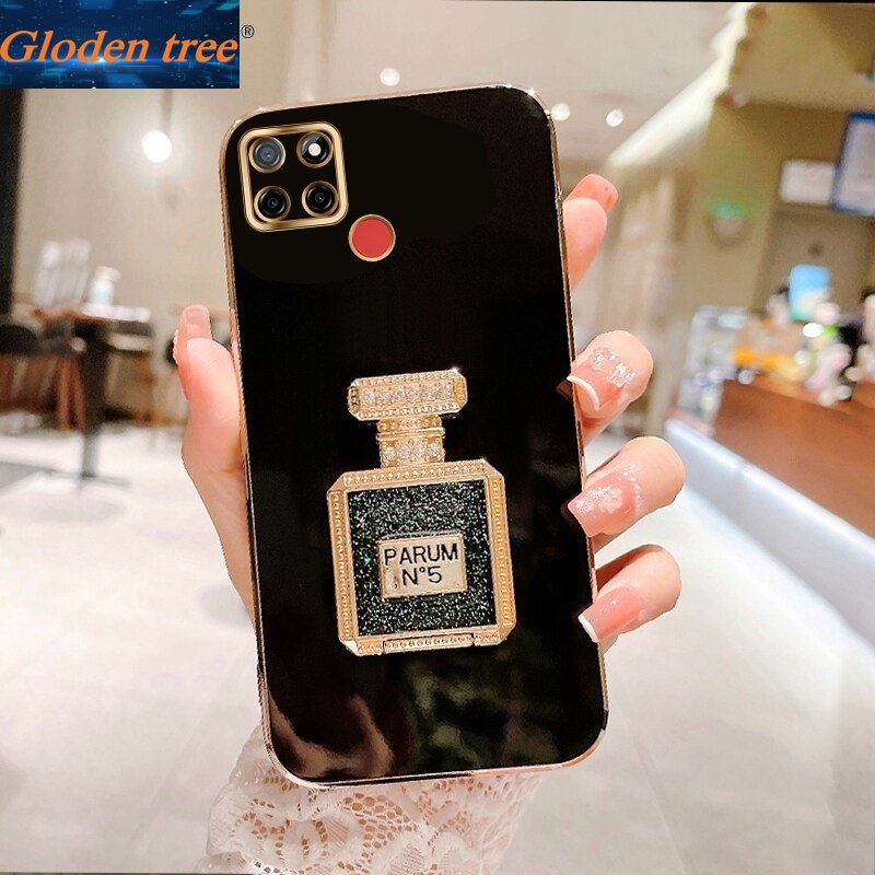 Casing Case Pohon Gloden Untuk Realme C11 2021 2020 C12 C15 C17 C1 Realmec15 Case Dengan Botol Parfum Tendangan Lipat Cakupan Penuh Casing Kamera