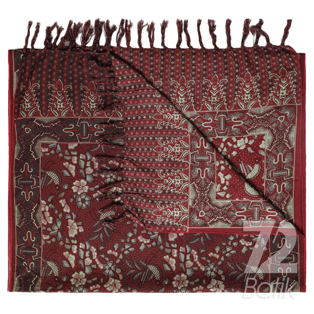 SYAL BATIK SCARFT Premium Motif Burung Gelatik Warna Merah 723336 Cap 72