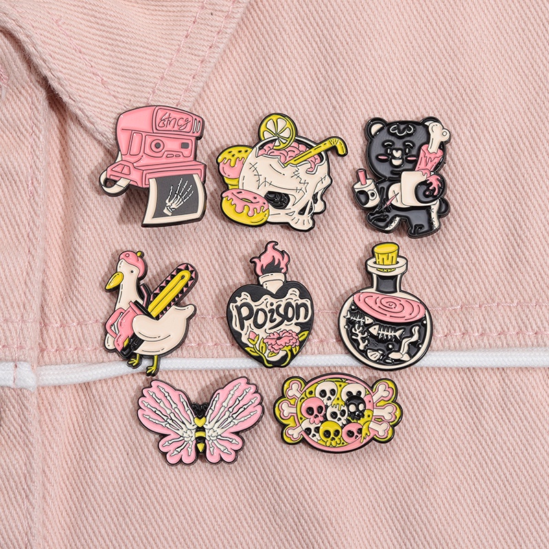 Pink Punk Enamel Pin Penyihir Botol Hantu Tengkorak Bros Lencana Kerah Pin Gothic Perhiasan Hadiah Untuk Teman