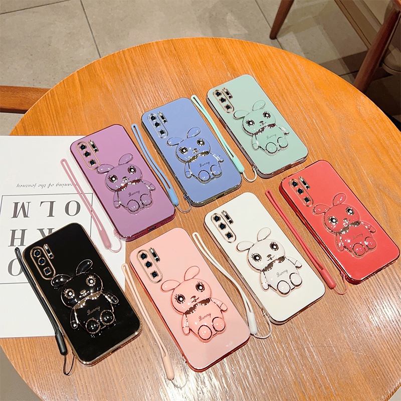 Andyh Casing Ponsel Untuk Huawei P30 Lite P30 Pro P40 Pro P50 Pro Kartun Lucu Kelinci Kecil Tepi Lurus Soft Shell Mengirim lanyard Silikon