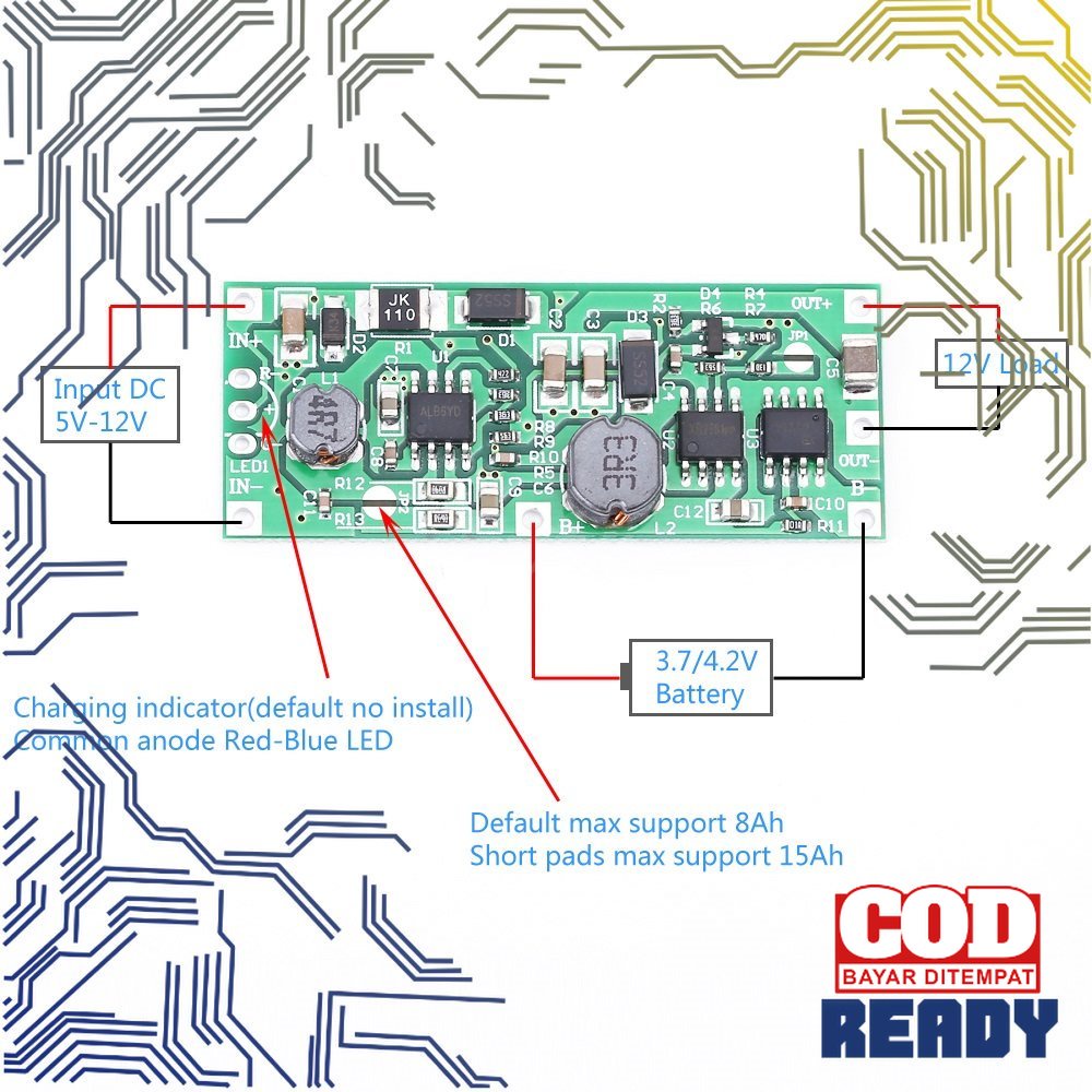 MODUL UPS DC 9V 12V Charger Baterai Lithium 3.7v 18650