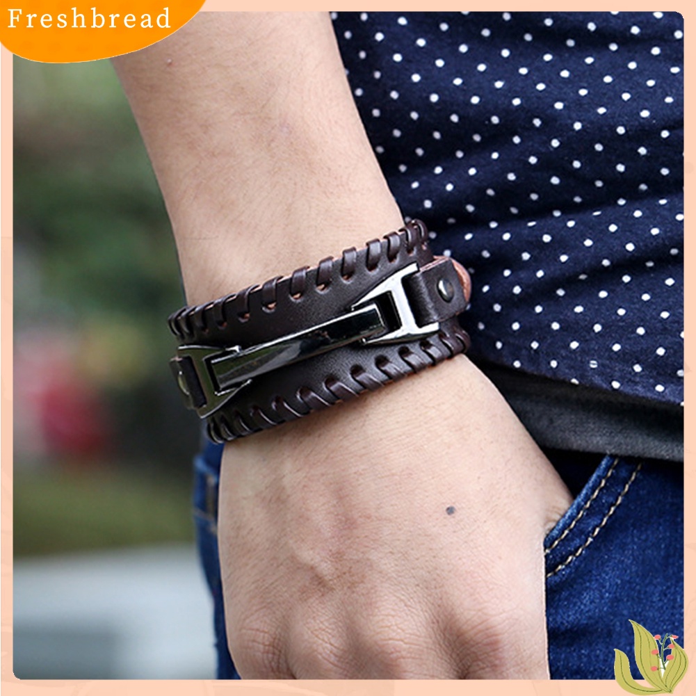 &lt; Freshbread &gt; Punk Pria Anyaman Kulit Imitasi Lebar Manset Gelang Gelang Bangle Perhiasan Hadiah