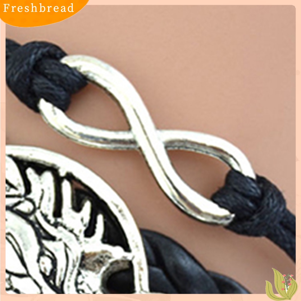 &lt; Freshbread &gt; Wanita Retro Serigala Kepala Pesona Tak Terbatas Dikepang Kulit Imitasi Gelang Tali Lilin