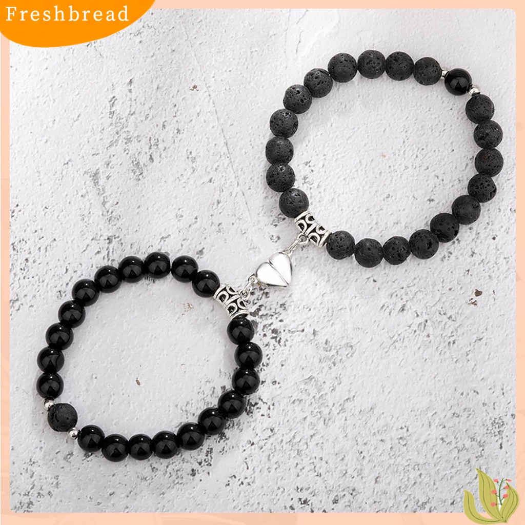 &lt; Freshbread &gt; 2Pcs Gelang Unisex Manik-Manik Hati Pria Wanita Batu Buram Anti Luntur Bangles Untuk Pacaran