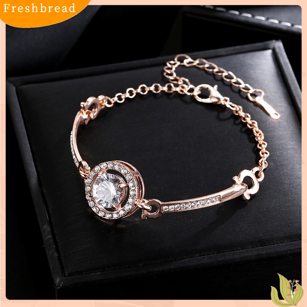 &lt; Freshbread &gt; Wanita Bulat Cubic Zirconia Hias Adjustable Gelang Bangle Pesta Perhiasan Hadiah