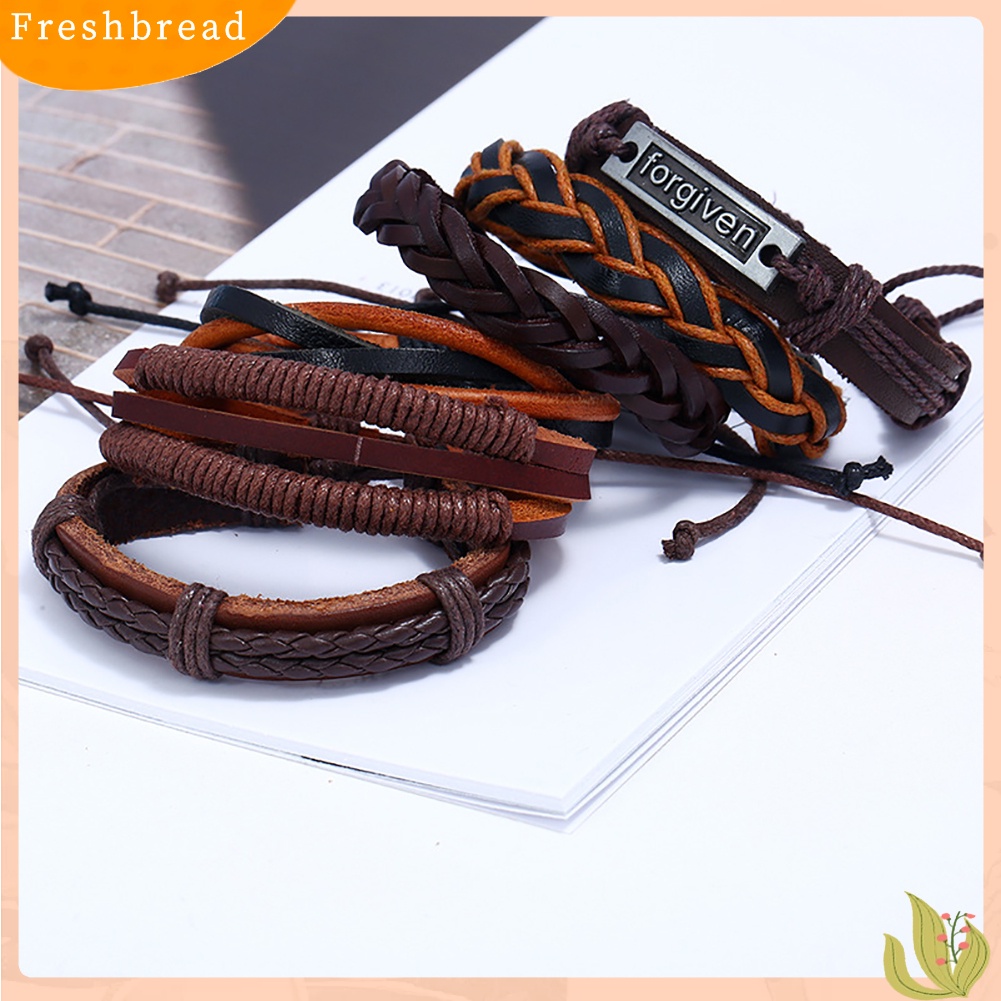 &lt; Freshbread &gt; 6Pcs/Set Pria Vintage Punk Dikepang Kulit Imitasi Multilayer Handmade Gelang Set