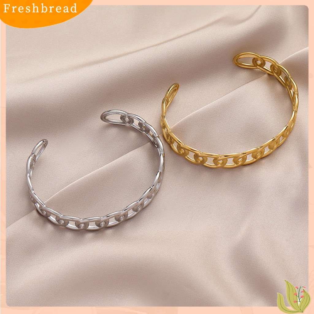 &lt; Freshbread &gt; Wanita Gelang Bentuk C Retro Rantai Stainless Steel Gaya Perancis Kerawang Bangle Hadiah Ulang Tahun