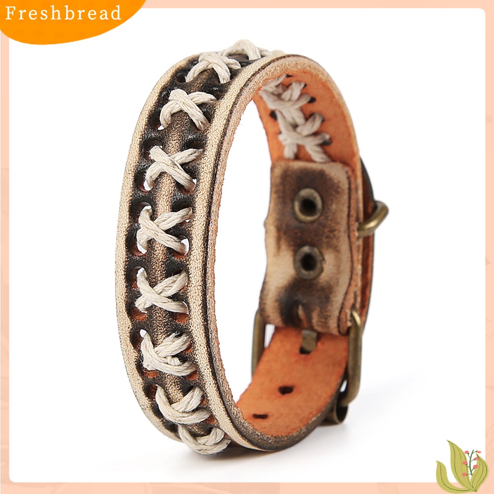 &lt; Freshbread &gt; Unisex Rajut Tali Kulit Gesper Gelang Punk Antik Gelang Cuff Bangle