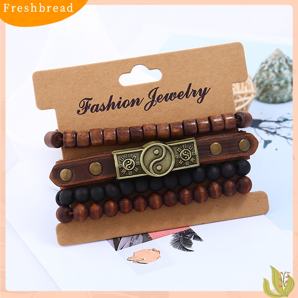 &lt; Freshbread &gt; 4Pcs/Set Gelang Manik-Manik Simple Multi-layer Mudah Digunakan Gelang Kulit Tai Chi Untuk Rumah