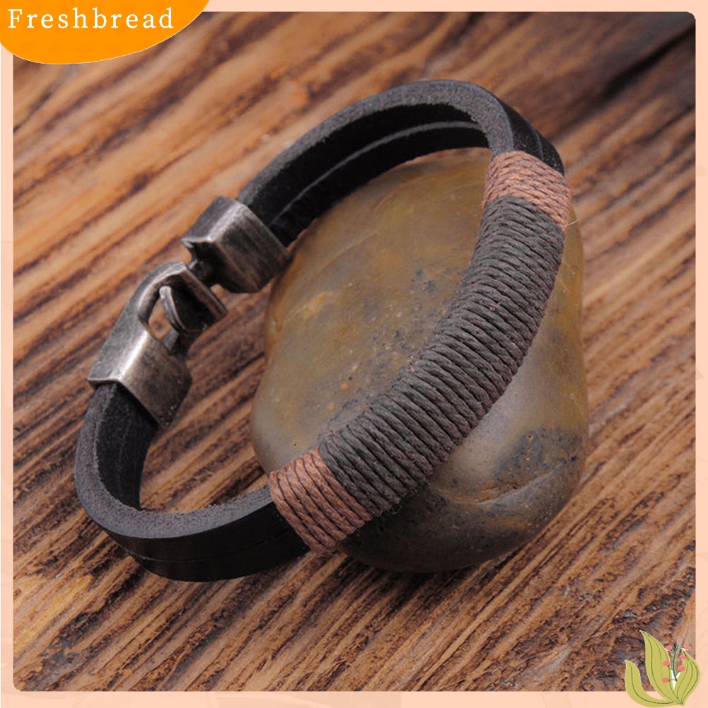 &lt; Freshbread &gt; Pria Vintage Lebar Faux Kulit Gelang Alloy Gesper Gelang Cuff Perhiasan Hadiah