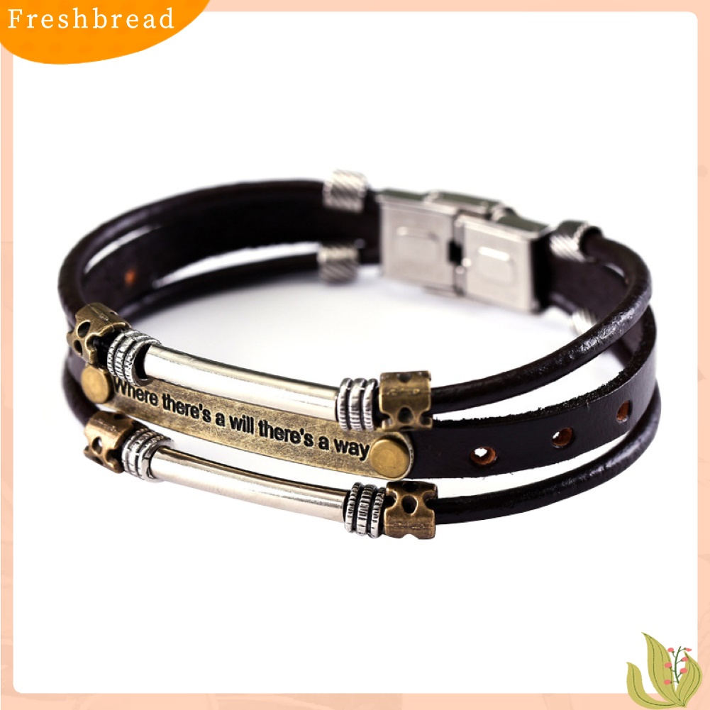 &lt; Freshbread &gt; Vintage Unisex Faux Leather Multilayer Motto Ukiran Gelang Tangan Perhiasan