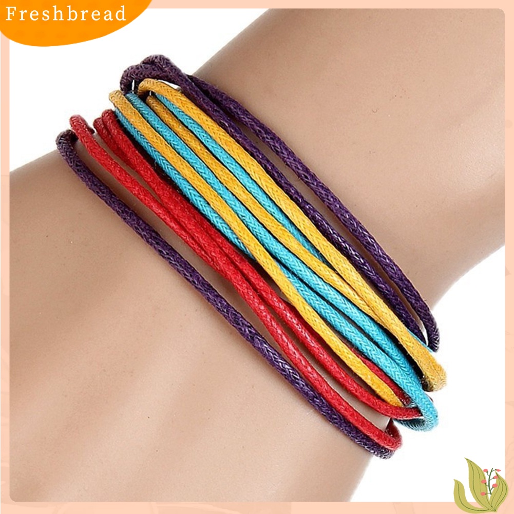 &lt; Freshbread &gt; Fashion Pria Wanita Multilayer Wax Tali Gelang Gaya Etnik Handmade Bangle Hadiah