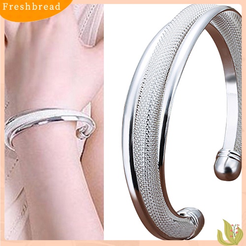 &lt; Freshbread &gt; Klasik Perak Berlapis Bevel Tepi Pembukaan Bangle Gelang Hadiah Fashion Perhiasan