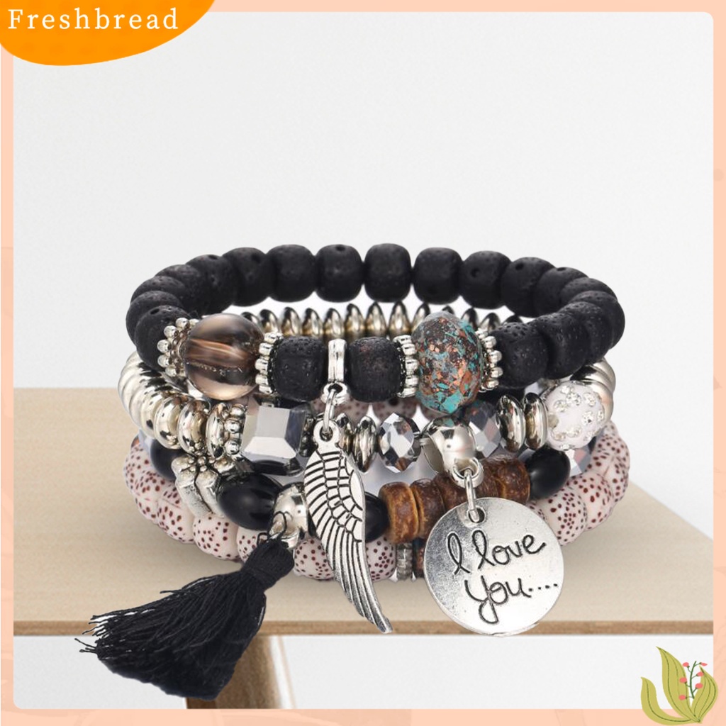 &lt; Freshbread &gt; 4Pcs/Set Gelang Manik-Manik Gaya Bohemian Dapat Ditumpuk Multi-layer Modern Nice-looking Charm Bracelet Untuk Wanita