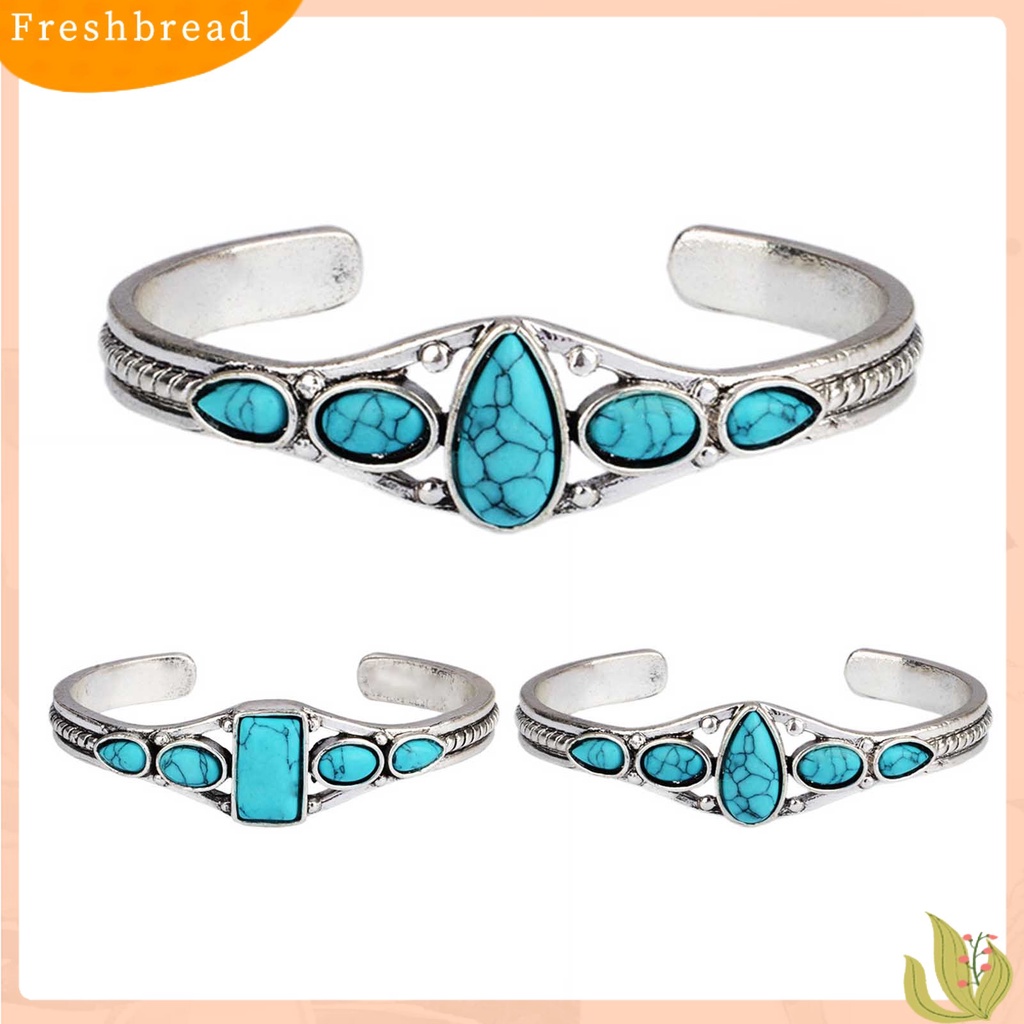 &lt; Freshbread &gt; Pembukaan Ukir Berongga Keluar Manset Gelang Vintage Turquoises Wanita Bangle Aksesoris Fashion