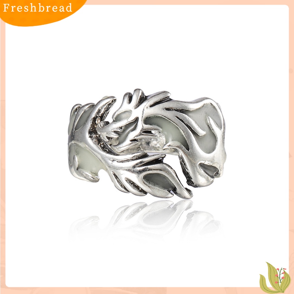 &lt; Freshbread &gt; Cincin Jari Glow in The Dark Adjustable Electroplating Ukiran Geometris Dekorasi Fashion Item Pria Bercahaya Naga Cincin Perhiasan Aksesori