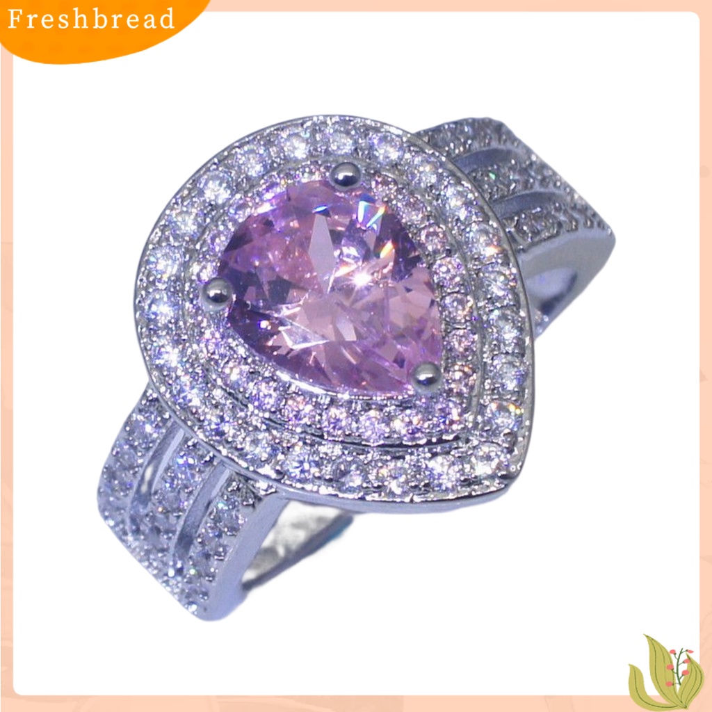 &lt; Freshbread &gt; Cincin Kawin Shiny Bentuk Tetesan Air Tiga Lapis Anti-Cacat Kristal Imitasi Hias Mewah Stainless Elegan Pernikahan Circlet Untuk Prom