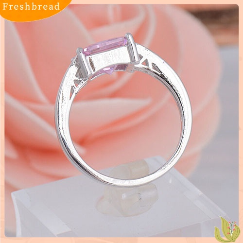 &lt; Freshbread &gt; Cincin Wanita Perak Lapis Pink Kotak Cubic Zirconia CZ Shiny Finger Ring Us7 8 9