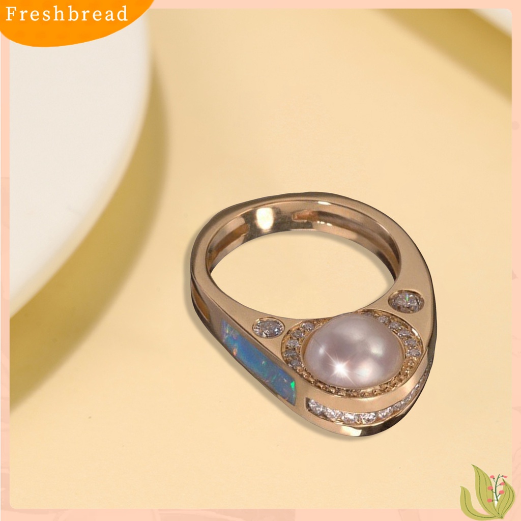 &lt; Freshbread &gt; Cincin Wanita Emas Elegan Artistik Faux Pearl Finger Ring Perhiasan Aksesoris