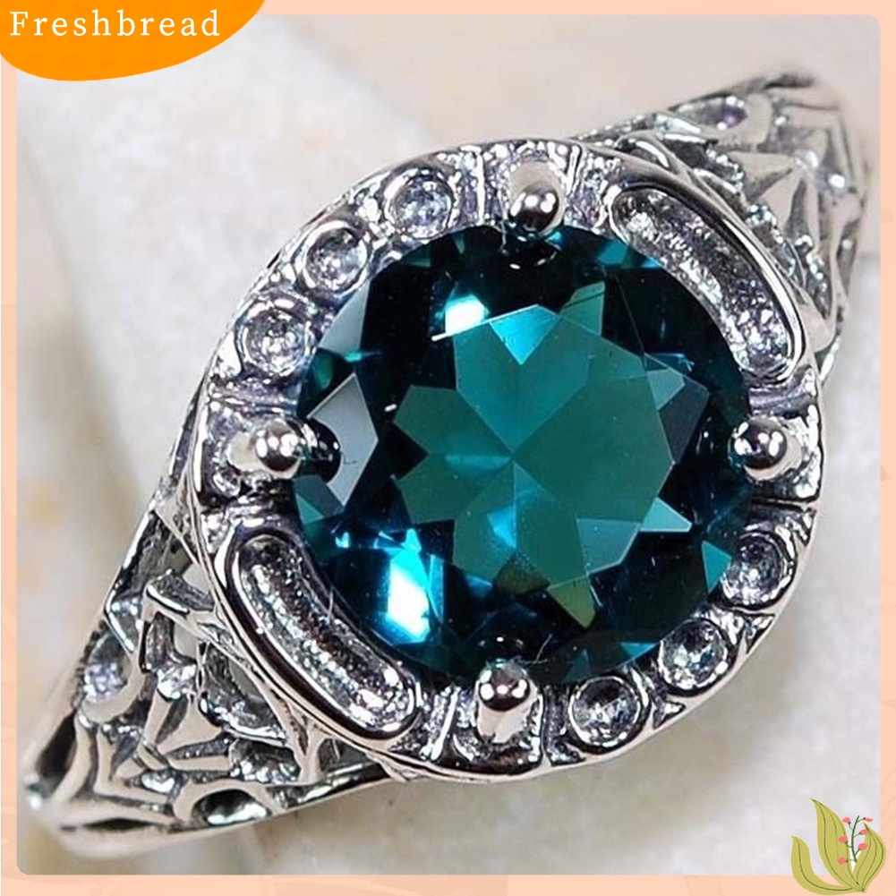 < Freshbread > Retro Wanita Besar Berlian Imitasi Bertatahkan Hollow Ukir Cincin Vintage Pesta Perhiasan