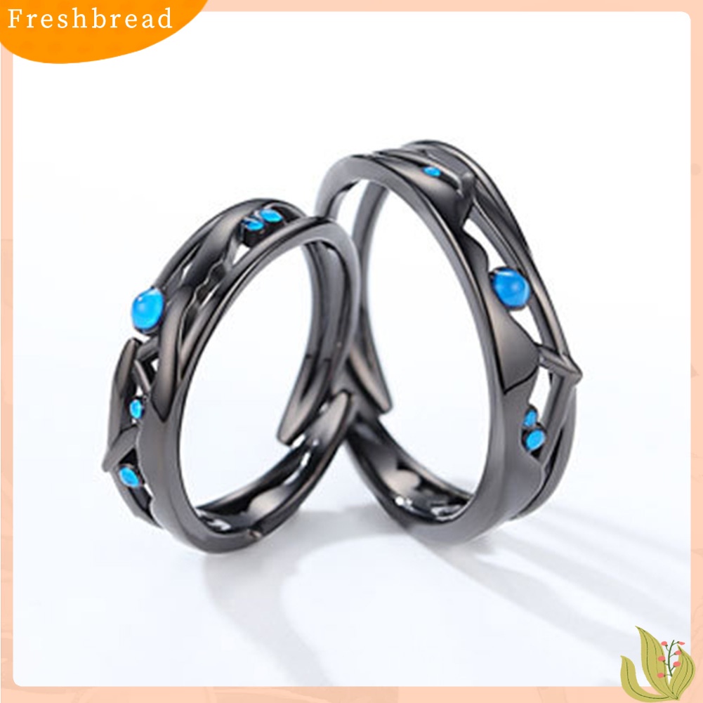 &lt; Freshbread &gt; Safir Imitasi Berongga Daun Pembukaan Jari Cincin Adjustable Pasangan Perhiasan Hadiah