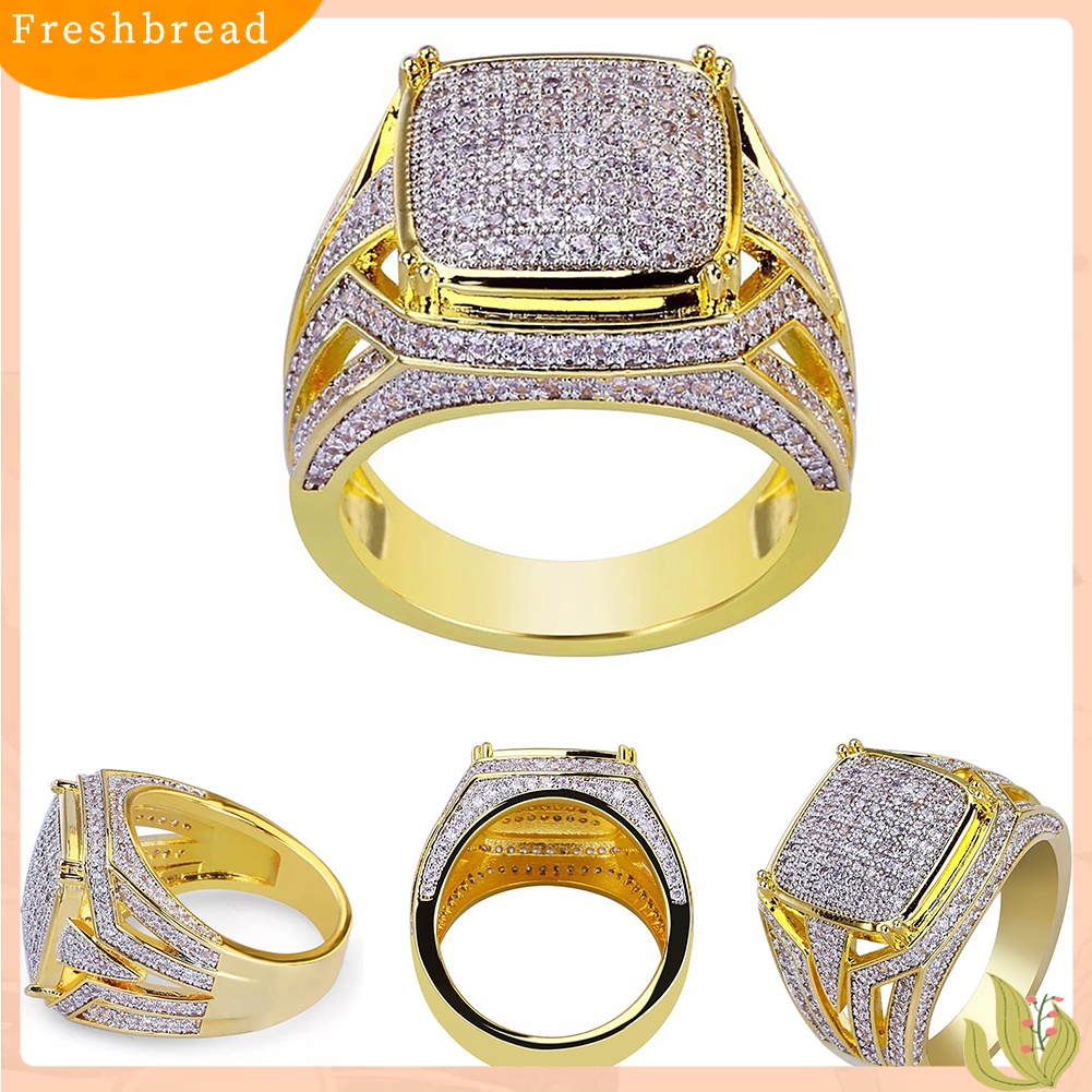 < Freshbread > Berlian Imitasi Mengkilap Perhiasan Pria Wanita Pertunangan Pernikahan Pengantin Pria Cincin