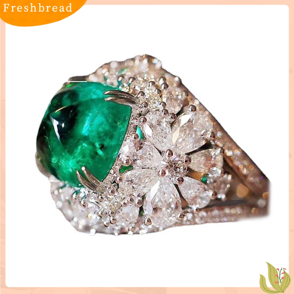 &lt; Freshbread &gt; Cincin Wanita Retro Hias Berlian Imitasi Persegi Hijau Finger Ring Untuk Anniversary