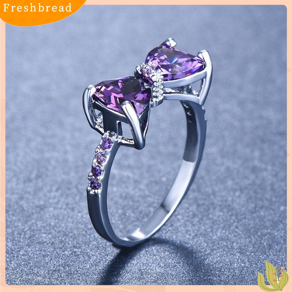 &lt; Freshbread &gt; Pernikahan Pertunangan Pesta Ikatan Simpul Amethyst Imitasi Bertatahkan Jari Cincin Perhiasan Pengantin