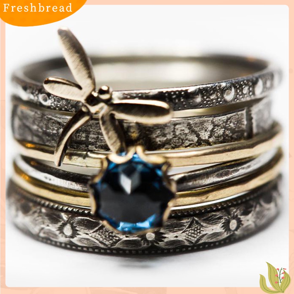 &lt; Freshbread &gt; Cincin Jari Gaya Vintage Multi-layer Anti-Cacat Capung Biru Faux Kristal Engagement Ring Untuk Pacaran