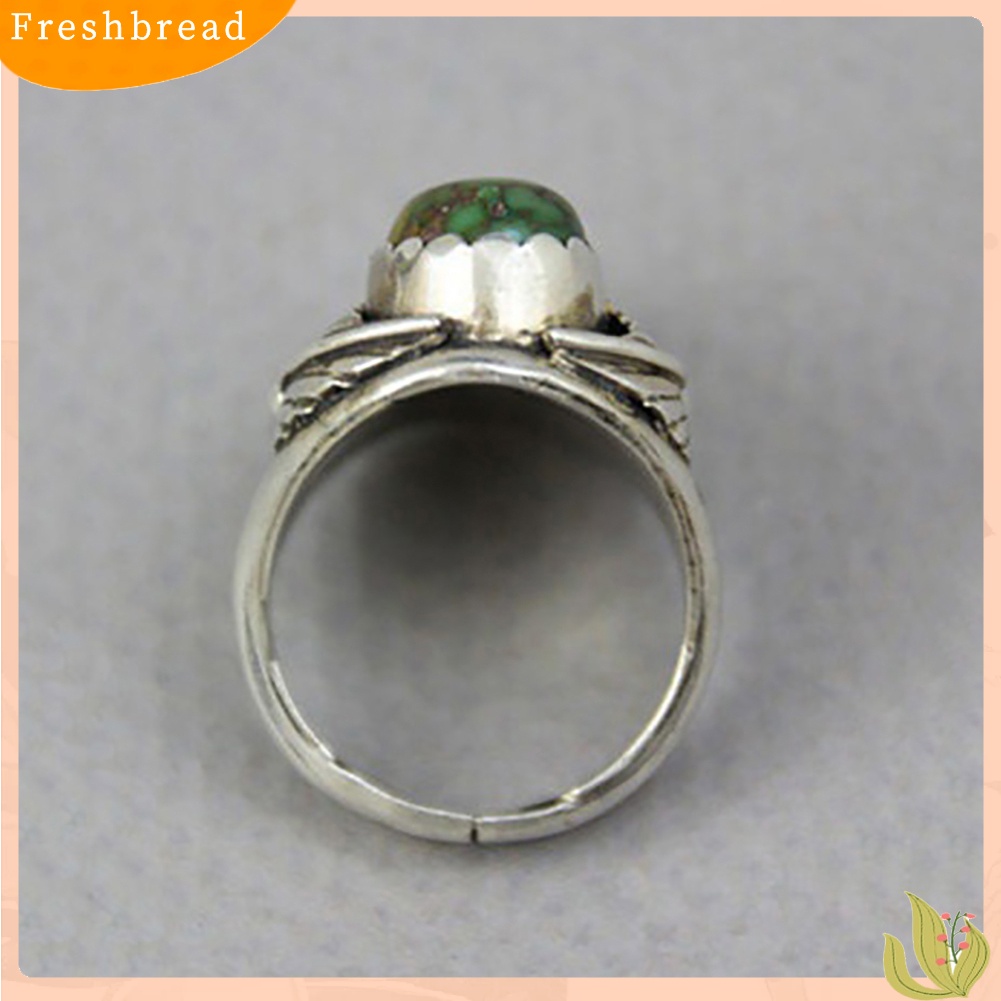 &lt; Freshbread &gt; Retro Wanita Ukir Bunga Oval/Drop Faux Turquoise Finger Ring Perhiasan Hadiah